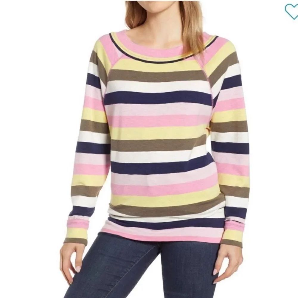 Caslon striped boatneck cotton blend sweater size S